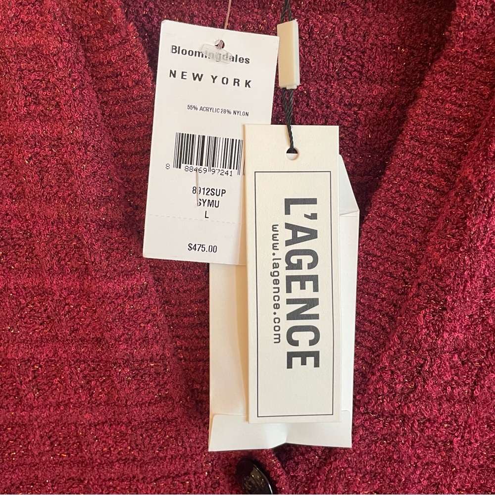 L’AGENCE NWT Jenni Striped Button Front Cardigan Large waffle knit puff sleeves - Picture 8 of 12